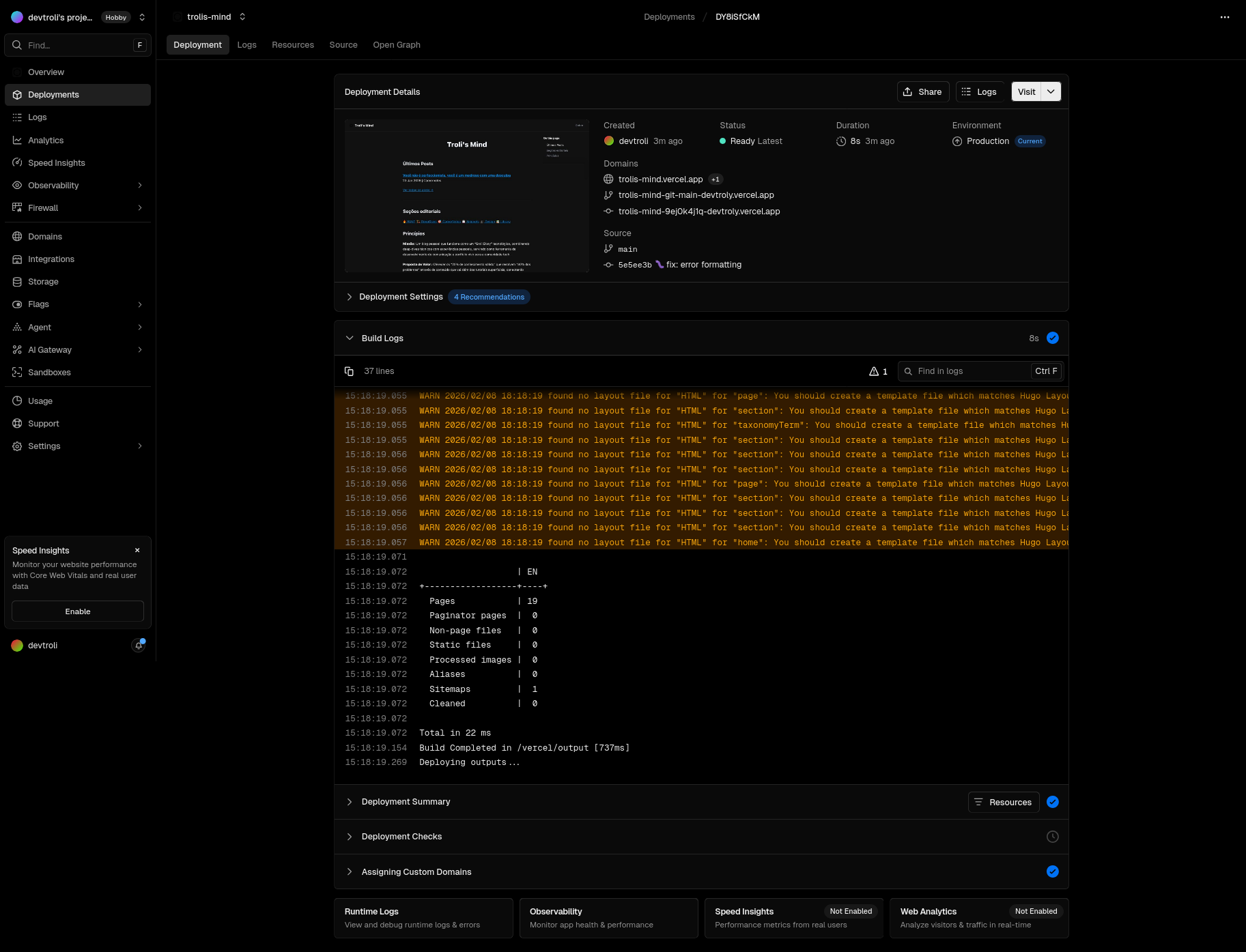 Screenshot: Build em progresso
